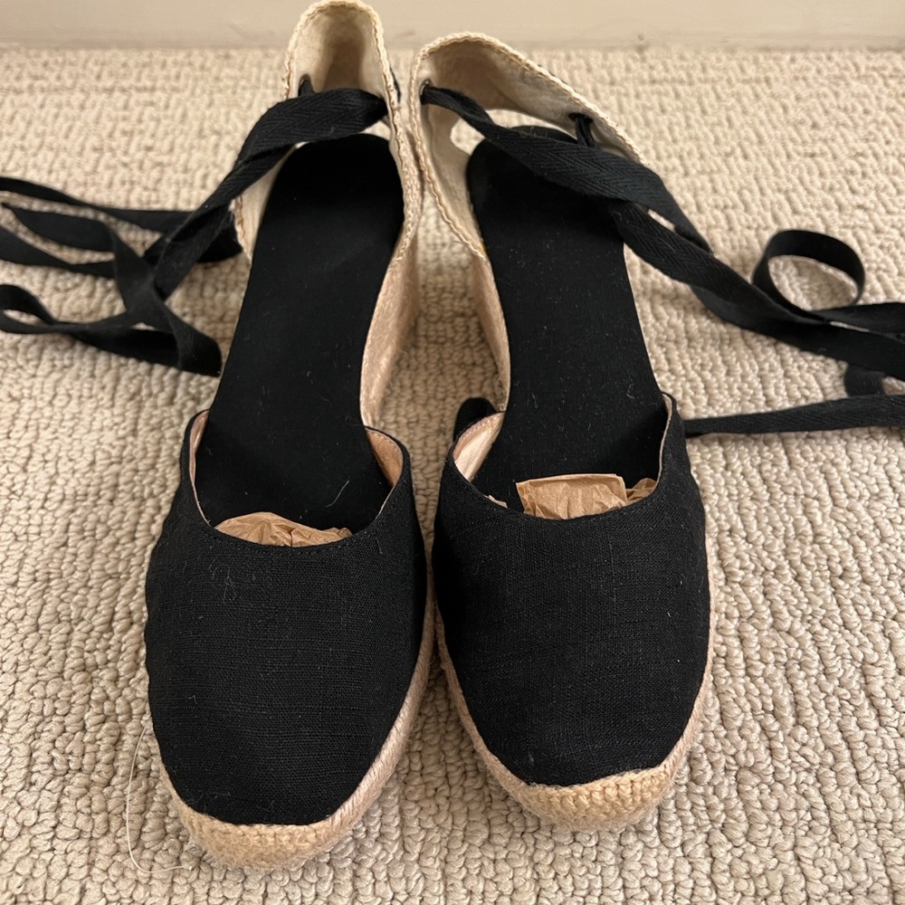 Boutique Quality Black Canvas Espadrilles Leather Lined size 9